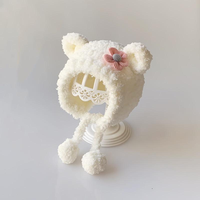 Bonnet d'hiver doux et chaud pour bébé, en peluche, avec oreilles d'ours, motif cerise, fleur et carotte, avec pompon à nouer, style sombrero infantil