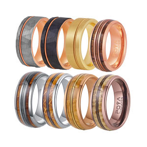 Poya 8mm spazzolato a cupola martellato argento nero caffè oro rosa tungsteno anello per chitarra con barilotto di whisky intarsio in legno di Koa - Product Image 1