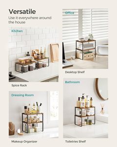 Mực Đen mộc mạc Nâu mở rộng kim loại thiết kế tủ gỗ Organizer kệ giá lưu trữ Holders - Product Image 6