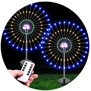 3D LED şerit işıklar Fireworks göster dış mekan güneş enerjili lamba IP65 su geçirmez havai fişek açık noel Diy Garland peri işık