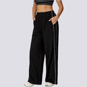 Pantalon de jogging surdimensionné en coton épais personnalisé, pantalon de survêtement pour femme à taille haute et jambe large avec poches - Product Image 1