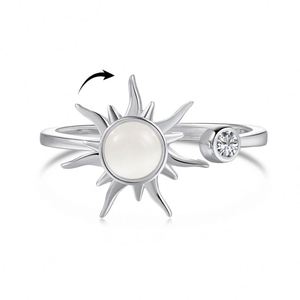 Dylam Dainty S925 Silver Rhodium 18K Gold Plated Adjustable Open 5A Cubic Zirconia <b>Cat</b> Eye Stone Sun Shape Anxiety Spinning <b>Ring</b> - Product Image 1