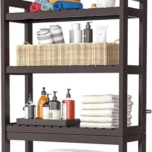 Bamboo 3 Tier Bathroom Toilet Shelf Natural <b>Black</b> Rectangular Freestanding Storage <b>Cabinet</b> For Bathroom - Product Image 4