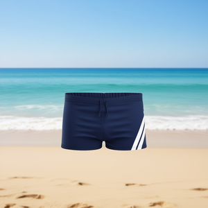 Costume da bagno da uomo Buonic blu navy con strisce bianche M L XL XXL taglio atletico per nuoto e abbigliamento da spiaggia - Product Image 2