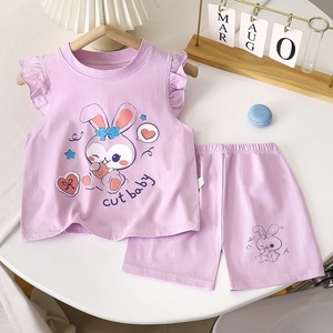 Ensemble de vêtements pour filles, 2T/5T, été, coton, deux pièces, haut à manches courtes, short à volants, mode coréenne, <span class=keywords><strong>animal</strong></span>/floral - Product Image 6