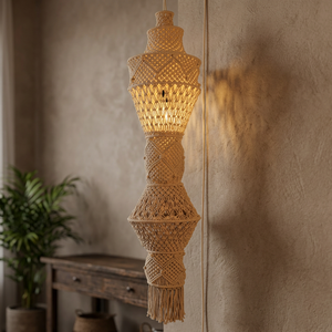 Lámpara Colgante de Techo de Macramé Bohemio, Cubierta de Luz Tejida de Algodón Ecológico con Borlas, Decoración para Sala de Estar y Hogar - Product Image 3