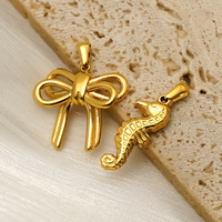 Pendentif Nœud 3D en Ruban Novirassine en Acier Inoxydable Plaqué Or 18K pour Femme, Collier Coquette Tendance, Breloque Délicate DIY