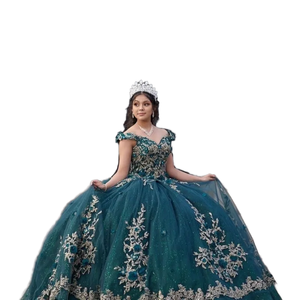 Vestido de Noche de Quinceañera con Hombros Descubiertos, Escote Corazón, Apliques Florales, Largo hasta el Suelo, para Fiesta Formal, Cintura Natural, Transpirable - Product Image 2
