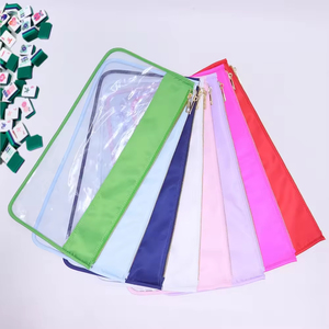American Mahjong Game Sets PVC Flache tragbare Reiß verschluss tasche MAHJ Club Flieder fliesen Große klare PVC wasserdichte Mahjong Aufbewahrung tasche - Product Image 1