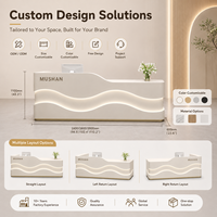 Comptoir de réception LED au design ondulé personnalisé en usine, comptoir d'accueil de bureau moderne OEM/ODM avec rangement et impression de logo