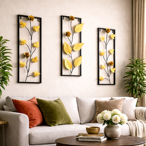 Arte de Pared Metálico Moderno, Decoración Floral de Hojas, Adorno de Pared de Tres Piezas para Sala de Estar u Oficina - Product Image 3