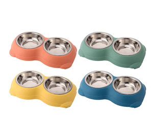 Toptan ayrılabilir paslanmaz çelik 2 in 1 çift kaseler yuvarlak saman köpek maması ve su kasesi - Product Image 1