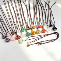 Colliers ajustables en chaîne de corde avec pierres précieuses, pendentifs en pierre en forme de donut avec boucle porte-bonheur torsadée 20mm 25mm