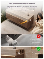 Ensemble de meuble-lavabo mural de style médiéval avec vasque intégrée en porcelaine à bordures courbées à chaud et rangement intégré, IPX7