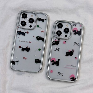 Mạ điện Bạc Khung dễ thương mèo nhỏ màu đen điện thoại casefor iPhone 13/14/15Promax chống rơi iphone11/12female15cartoon - Product Image 2