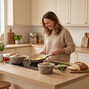 Ensemble de 6 casseroles et poêles en céramique antiadhésives en aluminium moulé sous pression à imprimé léopard, sans PFOA, personnalisable OEM, vente en gros - Product Image 6