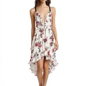 Nuevo Diseño Vestido Midi de Fiesta Floral con Cuello en V, Tirantes, Dobladillo Irregular, Chifón Estampado, Sin Espalda y Volantes sin Mangas para Mujer - Product Image 4