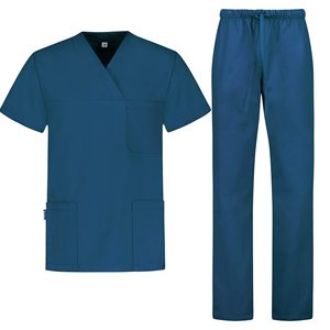 Unisex Navy Blue Scrub Set Short Sleeve V Neck Top And Pants For Medical Workwear Hospital Uniforms - Product Image 2
