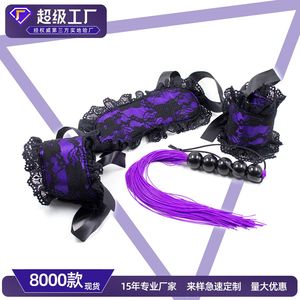 Ensemble de trois jouets sexuels pour adultes, jouets SM, bondage, bandeau en dentelle, menottes, fouet en silicone, jouets sexuels érotiques - Product Image 5