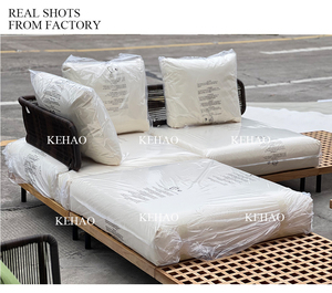 Sofá en forma de l de <span class=keywords><strong>madera</strong></span> de teca sólida de alta gama, estilo escandinavo europeo, resistente al agua, muebles de <span class=keywords><strong>exterior</strong></span> - Product Image 6