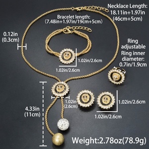 ชุดเครื่องประดับเพชรพลอยชุบทอง 14k รูปหัวสิงโตดูไบ สำหรับผู้หญิง - แหวน สร้อยข้อมือ สร้อยคอ ต่างหู สำหรับงานแต่งงาน งานหมั้น งานเลี้ยง - Product Image 6