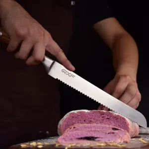 Профессиональный 8-дюймовый нож для резки хлеба из нержавеющей стали с зубчатым лезвием нож для хлеба с зеброй деревянной ручкой