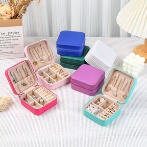 Wholesale Custom Logo Portable PU Jewelry Packaging Box <b>Ring</b> Earrings Necklace Display <b>Storage</b> case Jewelry Box with Mirror - Product Image 1