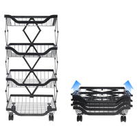 2024 nouveau Design 4 niveaux empilable pliable fil métallique cuisine garde-manger fruits légumes panier chariot chariot de rangement avec roues