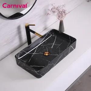 Cabinet countertop bathroom cheap fashion black marble pedestal wash basin