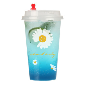 Gobelet jetable en plastique PP en forme de U de calibre 90 pour thé au <span class=keywords><strong>lait</strong></span> et jus, avec couvercle, motif petite <span class=keywords><strong>marguerite</strong></span>, capacité 500 ml - Product Image 5