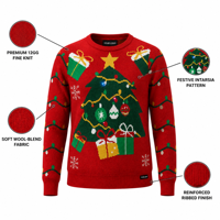 Pull en tricot rouge Y76 pour femme, col rond, manches longues, imprimé floral et nœud, décontracté, pour les fêtes de Noël