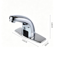 Robinet de lavabo de salle de bain à capteur sans contact chromé avec cartouche céramique, design monotrou à montage sur plan pour usage commercial et hôtelier