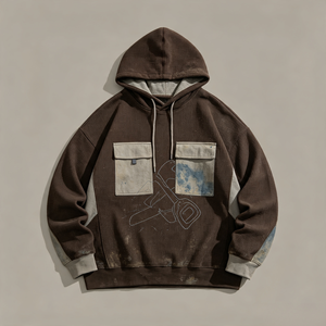 Heavyweight Acid Wash Patchwork <strong>Hoodie</strong> <strong>Chainsaw</strong> Print Rhinestone 100% Cotton French Terry Spring Multi Pocket Breathable - Product Image 1