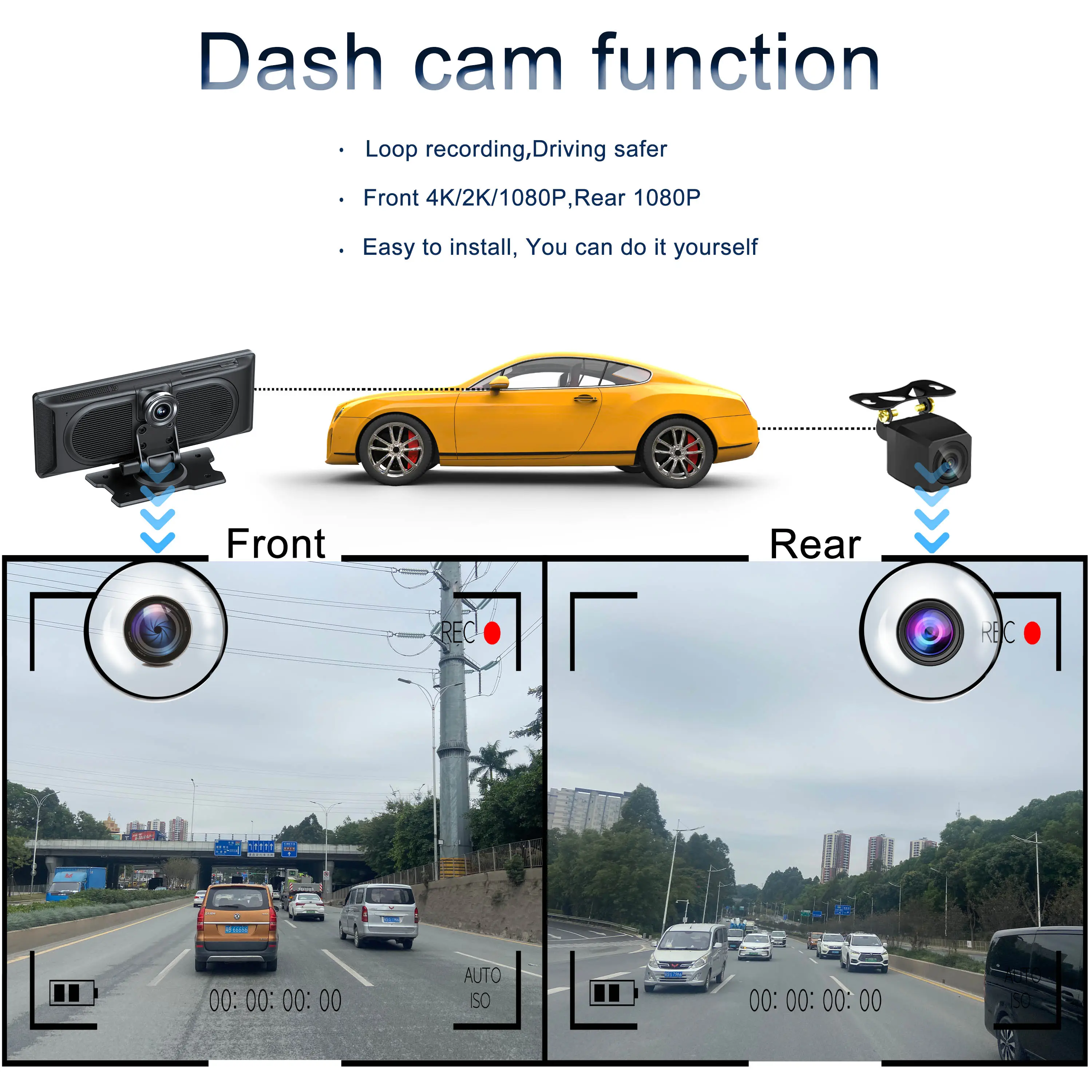 2024 nouveau 10 pouces Android 10 6 + 64G Carplay voiture Dashcam 2K 1440p double objectif radio système audio mp5 lecteur