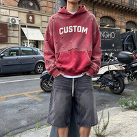Sweat-shirt à capuche surdimensionné pour homme, personnalisé, délavé à l'acide, effet usé, en coton molletonné épais, style Hip Hop Streetwear, vente en gros