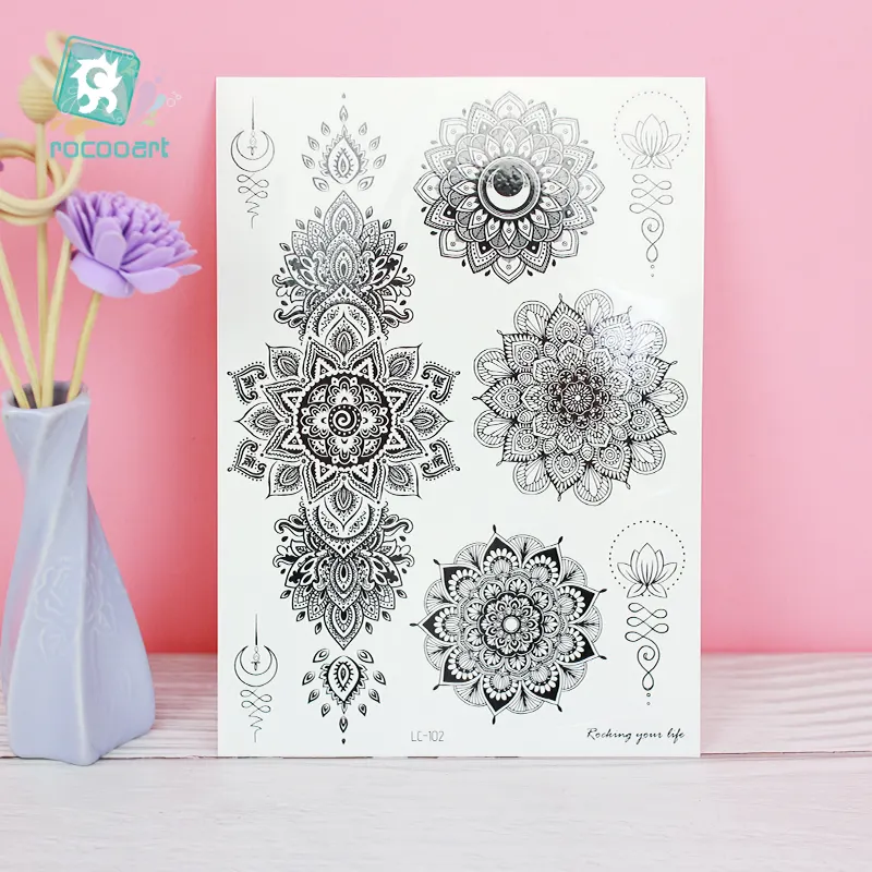 Mới Nhất Sexy Màu Đen Mandala Hình Xăm Tạm Thời Sticker, Ấn Độ Henna Hoa Thiết Kế Hình Xăm Tạm Thời