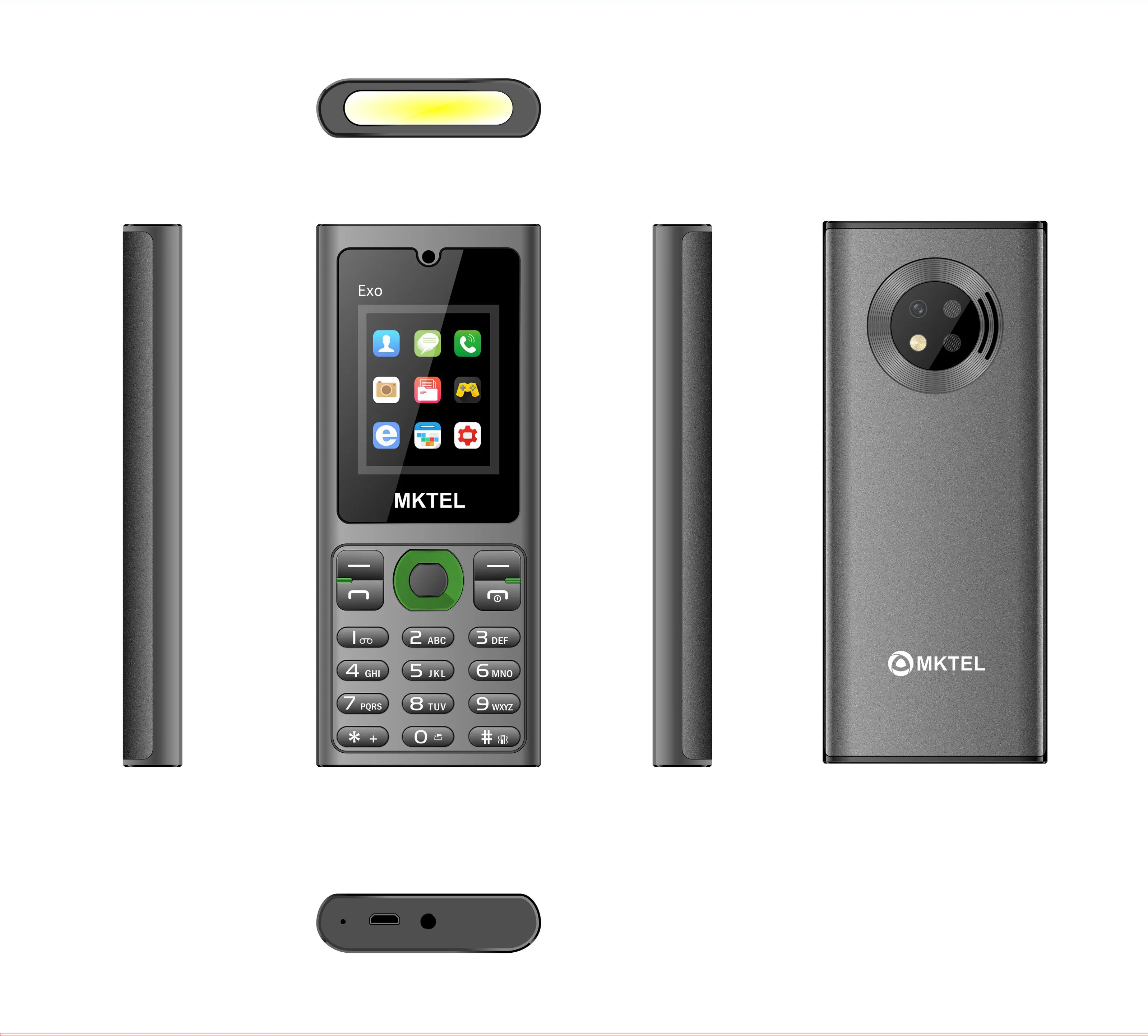 โทรศัพท์มือถืออาวุโสพร้อมซิมคู่หน้าจอ1.77นิ้วและไฟฉายแรง mktel EXO
