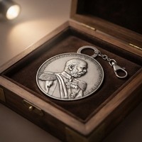 Porte-clés mousqueton en alliage de zinc, style médaille de dessin animé, avec portrait d'empereur de guerre vintage en relief, finition argent antique, souvenir historique de collection