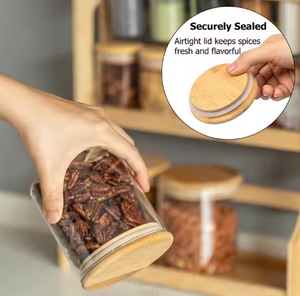 Étagère de rangement <span class=keywords><strong>en</strong></span> <span class=keywords><strong>bambou</strong></span> pour pot à épices avec bouteilles <span class=keywords><strong>en</strong></span> verre pour garde-manger de cuisine - Product Image 6