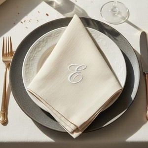 Hemstitch <b>Linen</b>/Cotton <b>Linen</b> <b>Cloth</b> Napkins Monogram Custom Design 100% <b>Linen</b> Scalloped Embroidered Edge <b>Table</b> Placemat Dining - Product Image 6