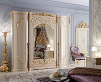 Ensemble de meubles de chambre à coucher entièrement doré, Table de Console royale, en bois massif Antique avec miroir et penderie