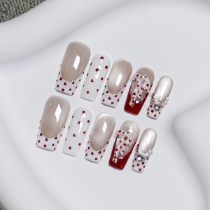<span class=keywords><strong>Uñas</strong></span> postizas de acrílico de lujo reutilizables, hechas a mano, <span class=keywords><strong>largas</strong></span> y cónicas, con efecto ojo de gato nude y pedrería francesa. - Product Image 1