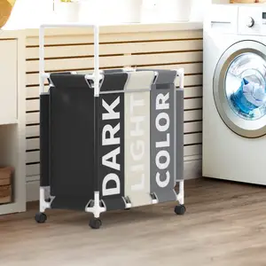 Hot Selling Foldable 160L <strong>Laundry</strong> Hamper Sorter <strong>Basket</strong> <strong>3</strong> <strong>Section</strong> <strong>Laundry</strong> Bag Collapsible <strong>Laundry</strong> Hamper Cart with Rolling - Product Image 2