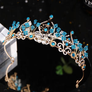 Nouvelle Couronne de Princesse Fleur <span class=keywords><strong>Perle</strong></span> Cristal Bleu Diadème de Mariée Tiare Bijou de Tête Accessoire Cheveux <span class=keywords><strong>Mariage</strong></span> - Product Image 2