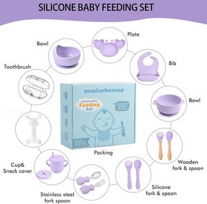 Vaisselle pour bébé en acier inoxydable 304 sans BPA, outil de repas pour enfants, bol à ventouse en silicone, assiette compartimentée avec poignée pour 1-2 ans - Product Image 2