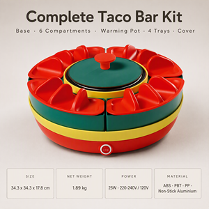 Kit de service pour fête Taco Tuesday, comprenant un réchaud de 30 oz, 4 supports à tacos et un plateau rotatif amovible, pour la préparation de tacos lors de <span class=keywords><strong>soir</strong></span>ées. - Product Image 5
