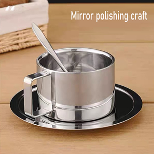 Taza de Café Estilo Coreano al por Mayor, Taza de Doble Capa de Acero Inoxidable 304 para el Hogar y la Oficina con Juego de Plato y Cuchara - Product Image 6