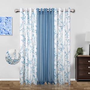Set di Tende Oscuranti e Trasparenti con Stampa Blu all'Ingrosso - Product Image 1