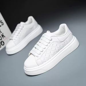 Men's White <b>Sneakers</b> Inside Elevating Couple Board Shoes <b>Leather</b> Casual Trainers - Product Image 1