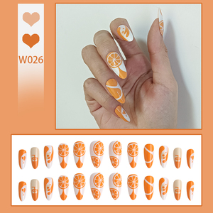 <span class=keywords><strong>Faux</strong></span> <span class=keywords><strong>Ongles</strong></span> Longs Amande Press-On Orange Frais d'Été 24 Pièces Réutilisables Blancs & Orange Motif Cœur Fruit pour Vacances et Usage Quotidien - Product Image 1